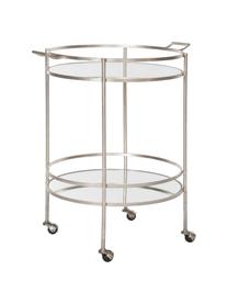 Metalen bar cart Harper, Frame: ijzer met antieke afwerki, Frame: metaalkleurig. Plateau: gespiegeld glas, B 64 x D 50 cm