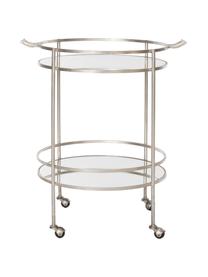 Metalen bar cart Harper, Frame: ijzer met antieke afwerki, Frame: metaalkleurig. Plateau: gespiegeld glas, B 64 x D 50 cm