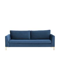 Samt-Sofa Luna (3-Sitzer) in Blau mit Metall-Füßen, Bezug: Samt (Polyester) Der hoch, Gestell: Massives Buchenholz, Füße: Metall, galvanisiert, Samt Blau, Gold, B 230 x T 95 cm