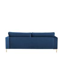 Divano 3 posti in velluto blu Luna, Rivestimento: velluto (poliestere) Il r, Struttura: legno di faggio massiccio, Piedini: metallo galvanizzato, Velluto blu, oro, Larg. 230 x Prof. 95 cm