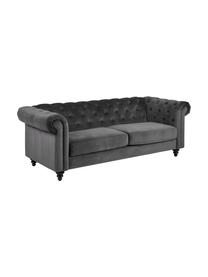 Sofa Chesterfield z aksamitu Charlietown (3-osobowa), Tapicerka: 100% poliester Dzięki tka, Nogi: drewno kauczukowe, powlek, Ciemny szary, czarny, S 219 x G 88 cm