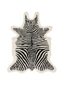 Handgetuft wollen vloerkleed Savanna Zebra, Bovenzijde: 100% wol, Onderzijde: 100% katoen Bij wollen vl, Zwart & crèmekleurig, gestreept, B 160 x L 200 cm (maat M)