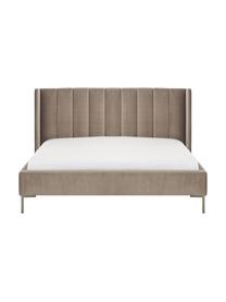 Łóżko tapicerowane z aksamitu Dusk, Tapicerka: aksamit poliestrowy Dzięk, Korpus: lite drewno sosnowe z cer, Nogi: metal malowany proszkowo, Taupe aksamit, S 180 x D 200 cm