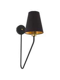 Grote wandlamp Victoria in zwart-goudkleur, Lampenkap: katoenmix, Decoratie: gecoat metaal, Zwart, goudkleurig, D 34 x H 50 cm