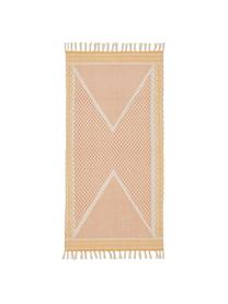 Tapis rose en coton Kjell, Blanc, rose, jaune