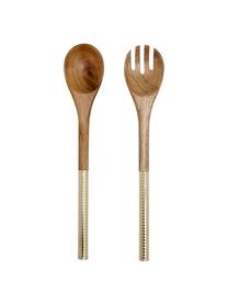 Set 2 posate da insalata in legno di acacia con manico dorato Oasis, Posate: legno di acacia, Ottonato, legno scuro, Lung. 37 cm