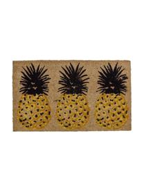 Deurmat Three Pineapples, Bovenzijde: kokosvezels, Onderzijde: PVC, Beige, geel, zwart, 45 x 75 cm