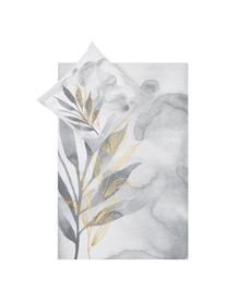 Dwustronna pościel z bawełny renforcé Lovely Leaves, Biały, szary, 135 x 200 cm