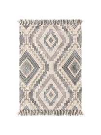 Tapis en laine gris ethnique Wanda, Gris foncé, gris, crème