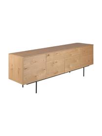 Dressoir Allure met lades en deuren uit eikenhoutfineer, Frame: spanplaat met eikenhoutfi, Poten: gelakt metaal, Lichtbruin, zwart, B 200 cm x H 75 cm