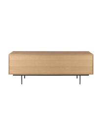 Credenza con cassetti e ante in finitura di legno di quercia Allure, Piedini: metallo laccato, Marrone chiaro, nero, Larg. 200 x Alt. 75 cm