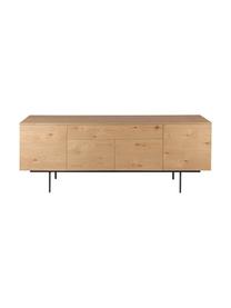 Dressoir Allure met lades en deuren uit eikenhoutfineer, Frame: spanplaat met eikenhoutfi, Poten: gelakt metaal, Lichtbruin, zwart, B 200 cm x H 75 cm