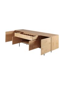 Credenza con cassetti e ante in finitura di legno di quercia Allure, Piedini: metallo laccato, Marrone chiaro, nero, Larg. 200 x Alt. 75 cm