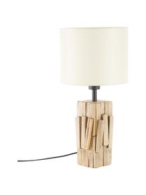 Große Tischlampe Portishead mit Holzfuß, Lampenschirm: Leinen, Lampenfuß: Holz, Braun, Weiß, Ø 26 x H 54 cm