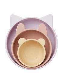 Assiette enfant Eddie, 3 élém., 100 % silicone, Lilas, beige, jaune clair, Lot de différentes tailles