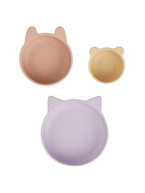 Assiette enfant Eddie, 3 élém., 100 % silicone, Lilas, beige, jaune clair, Lot de différentes tailles