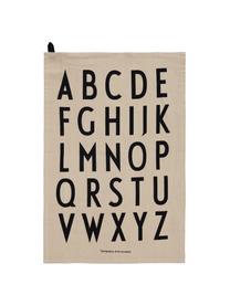 Katoenen theedoeken Classic in beige met design letters, 2 stuks, 100% katoen, Beige, zwart, B 40 x L 60 cm