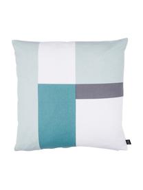 Coussin réversible Cubo, Couleur menthe, blanc, gris, larg. 50 x long. 50 cm