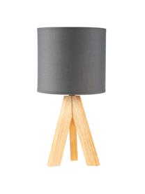 Tripod tafellamp Woody Love met houten voet, Lampenkap: stof, Lampvoet: hout, Donkergrijs, hout, Ø 19 x H 37 cm