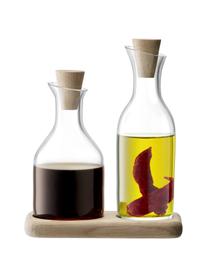 Set de aceitera y vinagrera Serve, 3 pzas., Dosificador: vidrio, mundgeblasen, Transparente, madera clara, Set de diferentes tamaños