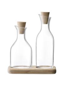 Vase-doseur huile & vinaigre avec bouchon Serve, 3 élém., Transparent, bois clair, Lot de différentes tailles