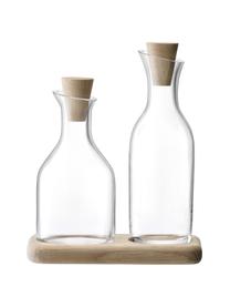 Set olio e aceto Serve in vetro e legno 3 pz, Trasparente, legno chiaro, Set in varie misure