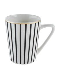 Tasses à thé en porcelaine Pluto Loft, 4 pièces, Porcelaine, Noir, blanc avec bordure dorée, Ø 8 x haut. 10 cm, 300 ml