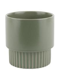 Osłonka na doniczkę z ceramiki Ribbed, Ceramika, Zielony, Ø 13 x W 14 cm