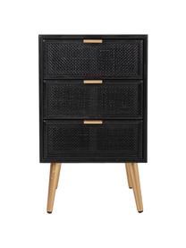 Mesita de noche de madera Cayetana Shelfy, Estructura: tablero de fibras de dens, Patas: madera de bambú, Madera pintada negro, An 42 x Al 71 cm