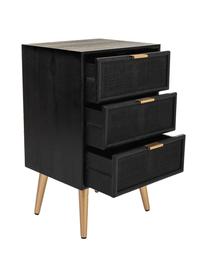 Mesita de noche de madera Cayetana Shelfy, Estructura: tablero de fibras de dens, Patas: madera de bambú, Madera pintada negro, An 42 x Al 71 cm