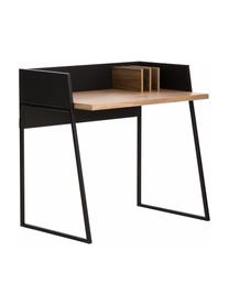 Kleiner Schreibtisch Camille mit Ablage, Beine: Metall, lackiert, Eichenholz, Schwarz, B 90 x T 60 cm