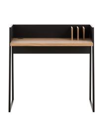 Petit bureau en bois noir Camille, Bois de chêne, noir, mat, larg. 90 x prof. 60 cm