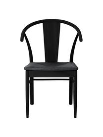 Silla con reposabrazos Janik, Estructura: roble barnizado, Asiento: mimbre de junco, Negro, An 54 x Al 54 cm