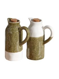 Aceitera y vinagrera de porcelana Sanktuary, 2 uds., Verde, blanco, Ø 7 x Al 16