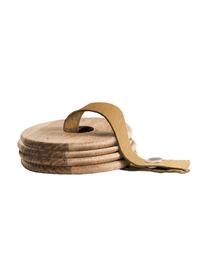 Houten onderzetters Strap met leren band, 4 stuks, Onderzetter: eikenhout, Eikenhoutkleurig, bruin, Ø 9 x H 1 cm