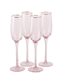 Champagneglazen Chloe in roze met handgeschilderde goudkleurig rand, 4er-set, Glas, Perzikkleurig, Ø 7 x H 25 cm