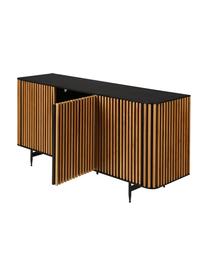 Aparador en roble de diseño Linea, Estructura: tablero de fibras de dens, Patas: metal pintado, Negro, roble, An 159 x Al 74 cm