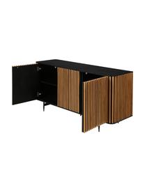 Aparador en roble de diseño Linea, Estructura: tablero de fibras de dens, Patas: metal pintado, Negro, roble, An 159 x Al 74 cm