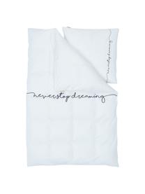 Bavlněné povlečení s nápisem Never Stop Dreaming, Bílá, černá, 135 x 200 cm + 1 polštář 80 x 80 cm