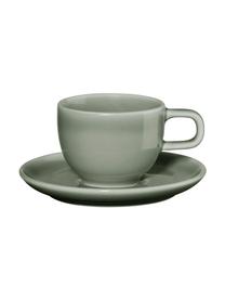 Porzellan-Espressotassen Kolibri mit Untertasse in Grau glänzend, 6 Stück, Porzellan, Grau, Ø 6 x H 6 cm, 60 ml