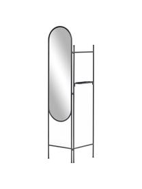 Ovale vloerspiegel Vaniria met zwarte metalen lijst en plank, Lijst: gecoat metaal, Zwart, B 82 cm x H 183 cm