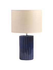 Tischlampe Charlotte aus Steingut in Dunkelblau, Lampenschirm: Baumwolle, Lampenfuß: Steingut, Beige, Dunkelblau, Ø 25 x H 41 cm