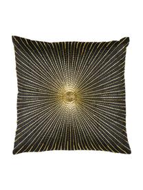 Kissenhülle Sunray mit Perlenstickerei, 100% Polyester, Schwarz, Goldfarben, 40 x 40 cm