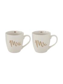 Set de Tazas de café Mr Mrs, 2 uds., Porcelana New Bone China, Blanco, dorado, Ø 10 x Al 10 cm, 480 ml