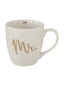 Set de Tazas de café Mr Mrs, 2 uds., Porcelana New Bone China, Blanco, dorado, Ø 10 x Al 10 cm, 480 ml