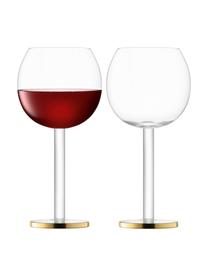 Verres à vin soufflés bouche Luca, 2 pièces, Verre, Transparent avec bord doré, Ø 9 x haut. 19 cm, 320 ml