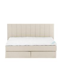 Premium Boxspringbett Lacey in Beige, Matratze: 7-Zonen-Taschenfederkern , Füße: Massives Buchenholz, lack, Webstoff Beige, 160 x 200 cm