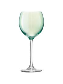 Handbeschilderde wijnglazenset Polka, 4-delig, Glas, Blauw, groen, roze, geel, Ø 9 x H 21 cm