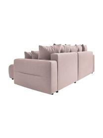 Divano letto angolare in tessuto rosa con contenitore Elvi, Rivestimento: poliestere con rivestimen, Sottostruttura: legno, molle Nosag, Piedini: materiale sintentico Il t, Tessuto rosa, nero, Larg. 282 x Prof. 153 cm