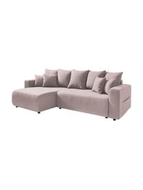 Divano letto angolare in tessuto rosa con contenitore Elvi, Rivestimento: poliestere con rivestimen, Sottostruttura: legno, molle Nosag, Piedini: materiale sintentico Il t, Tessuto rosa, nero, Larg. 282 x Prof. 153 cm